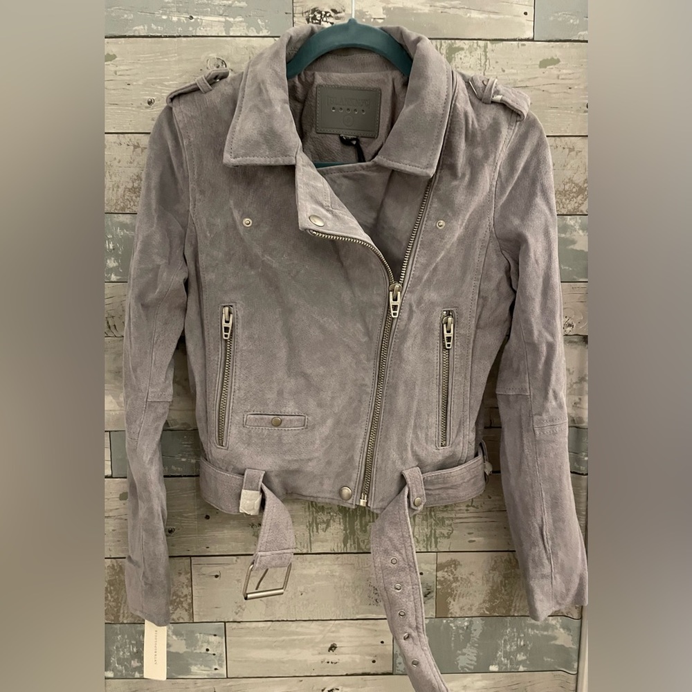 Anthropology BlankNYC Silver/Gray NWT Lined Suede Leather Small Moto Jacket - Picture 13 of 16